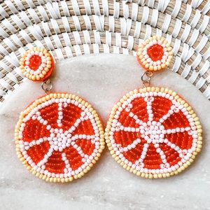 Beaded Orange Geapefruit Dangle Earrings